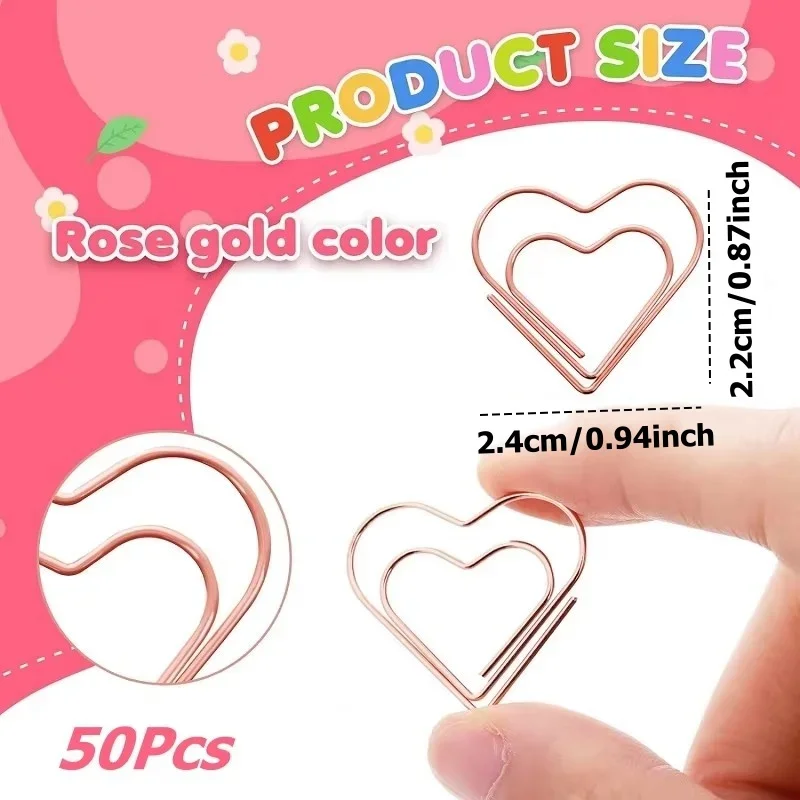 50 Stuks Metalen Paperclips Harten Mini Bindmiddel Clip Bladwijzer Boek Binding Note Decor Briefpapier School Kantoor Bindtoebehoren