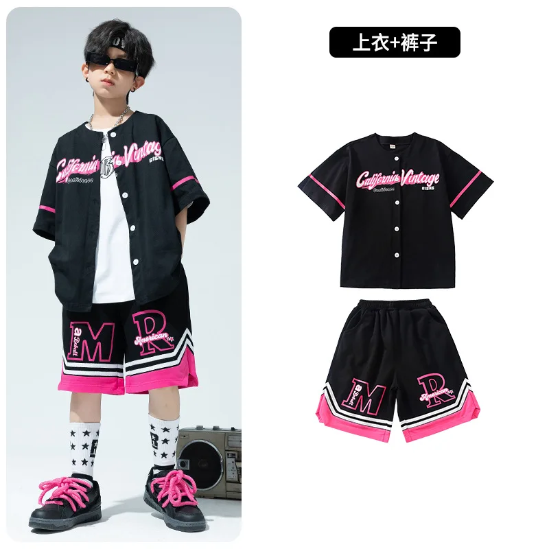 Bambini costumi di danza Hip Hop imposta ragazze camicia nera pantaloncini vestito Jazz Stage outfit Summer Performance ragazzi Street Dance abbigliamento