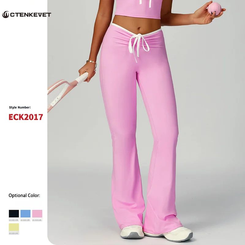 

Ctenkevet Women Fashions Color Clash Flared Long Pants Gym Breathable Yoga Pants Fitness Waist Pleat Legging Women Dance Pants