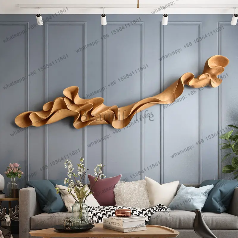Large streamer wood carving wall decoration installation artwork wall decoration hotel lobby wall pendant