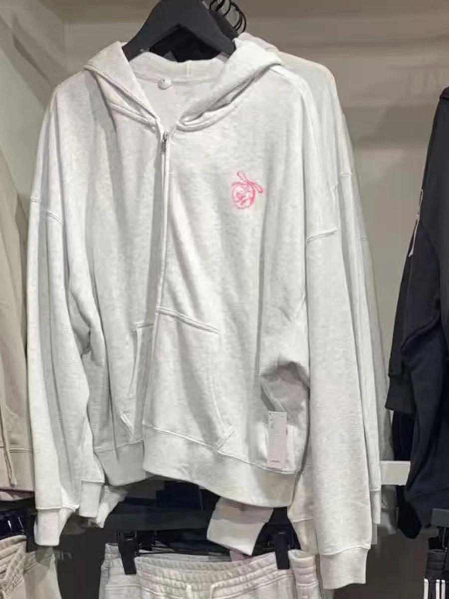 Sudadera con capucha y cremallera rosa con gráfico de estrellas para mujer, sudaderas con capucha de algodón de manga larga con bolsillo y cremallera, chaqueta holgada informal dulce para otoño