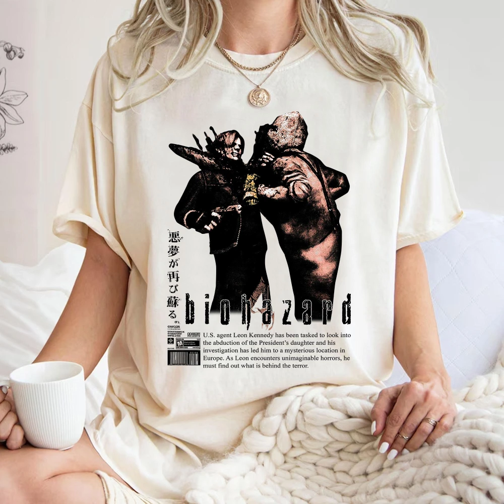 قميص الشر المقيم 4 ليون كينيدي تي شيرت عتيق RE4 طبعة جديدة جرافيك Biohazard لعبة الرعب قميص مظلة شركة ميرش