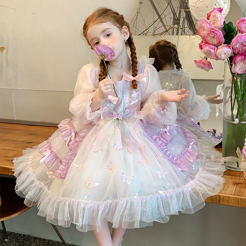 

Girl Lolita Princess Dress Spring 2025 New Fashionable Children's Puff Mesh Skirt Girl Birthday Fashion