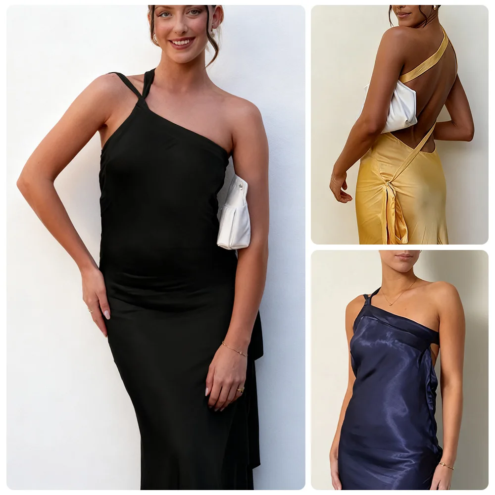 

Trend Party Dress Maxi Dresses for Women Sexy Sleeveless Off-the-Shoulder Dress Summer New Backless Cutout Long Dresses Robe