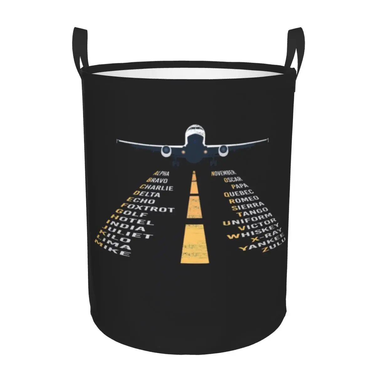 Phonetic Alphabet Pilot Cadet Airplane Art Laundry Basket Foldable Aviation Plane Toy Clothes Hamper Storage Bin for Kids