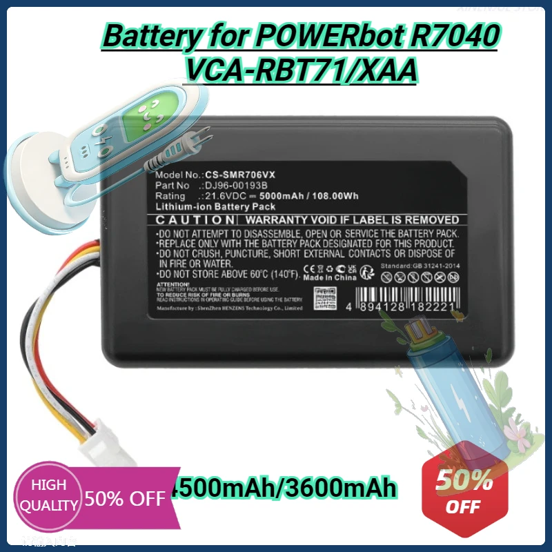 

4500mAh/3600mAh Robot Vacuum Cleaner Battery DJ96-00193B for Samsung POWERbot R7040 VCA-RBT71/XAA Sweeping Machine Battery