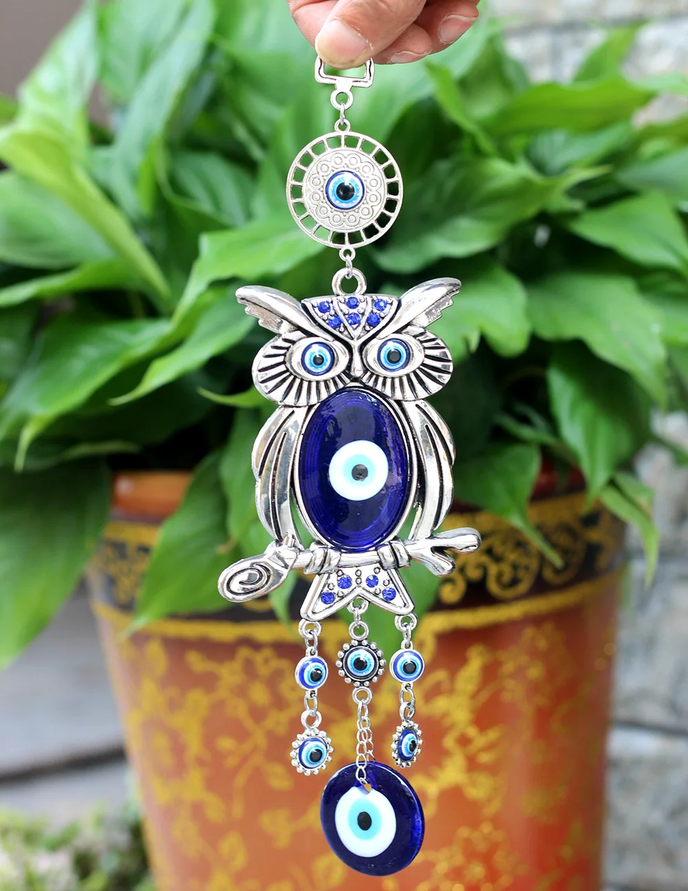 

Turkish Glass Blue Eye Owl Wall Ornament Lucky Eye Tree Of Life Car Pendant Home Wind Chime Hanging Outdoor Gardening Decoration