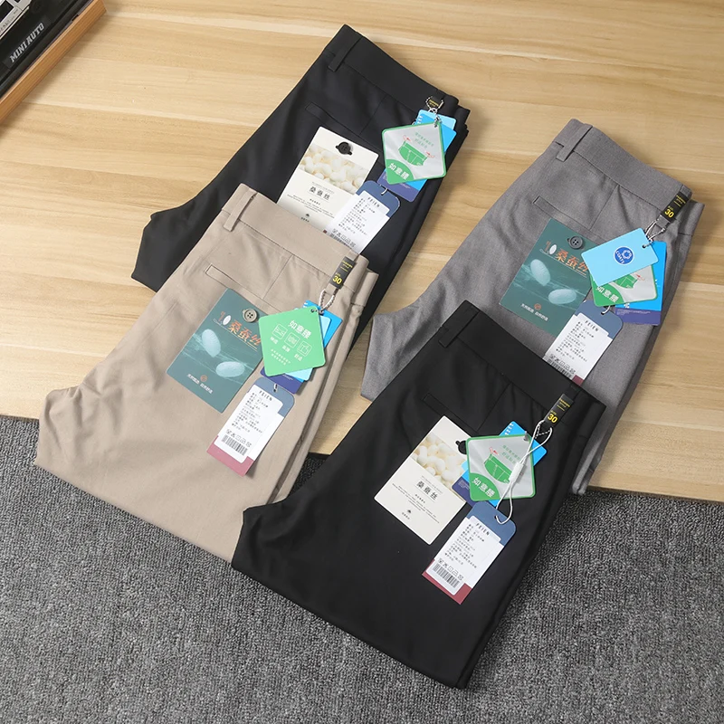 

Pure Color Casual Pants Men's Spring Summer Long Trousers Busin Versatile Silk Modal Blend Comfortable Faion Ci Youth