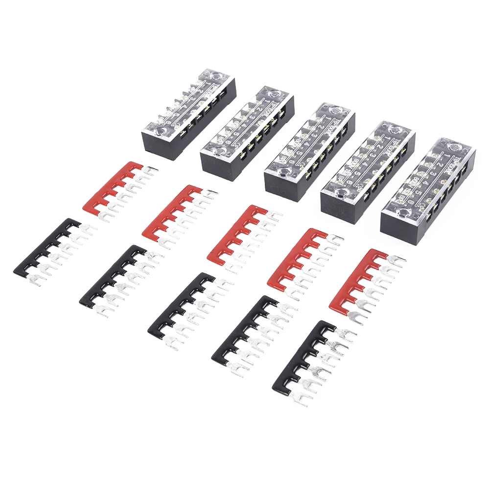 6Points Screw Terminal Blocks Bus Bar Auto Marine Power Distribution Terminal Block Set 15A 600V Practical Fashion