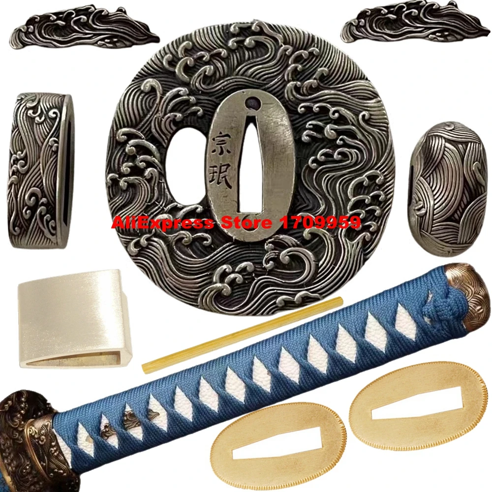 

Защита морской волны для японской Самурайской Катаны/стандартная ручка, набор аксессуаров меч вакидзаси + Menuki + Fuchi + КАШИРА + Habaki + Seppa