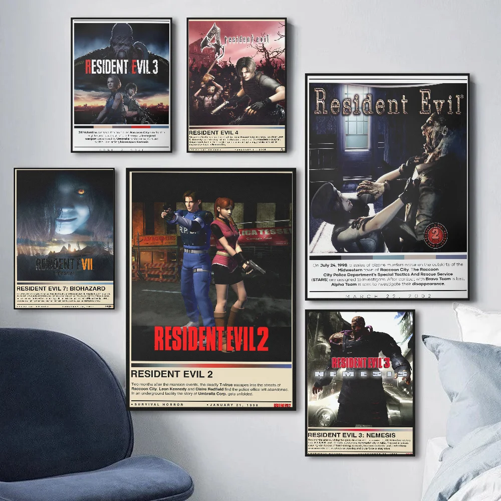 Pósteres clásicos de videojuegos R-Residents-E-Evils, carteles de Anime adhesivos de calidad HD, carteles Retro de arte de pared para decoración de pared de habitación del hogar