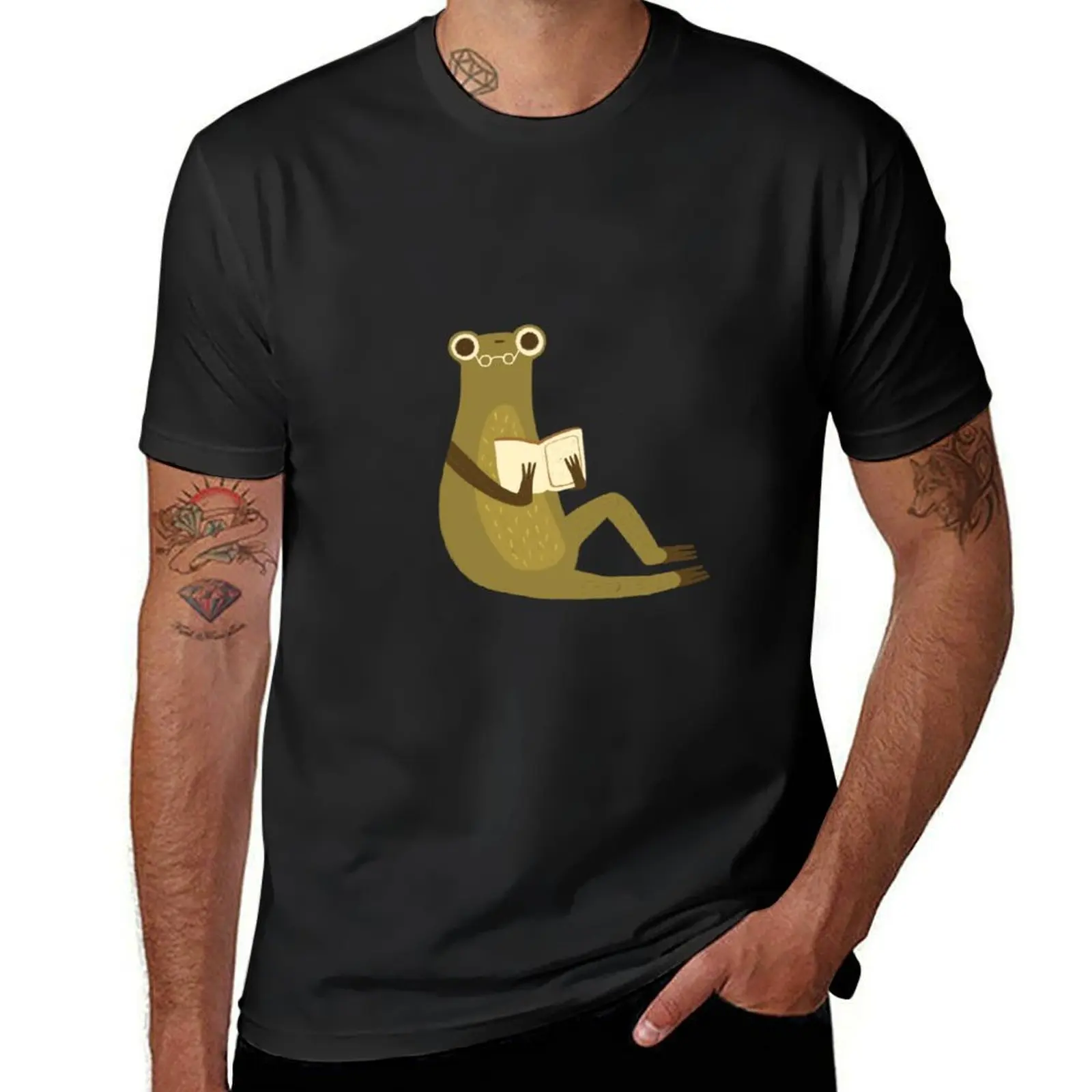 Cute frog with glasses reading a book T-Shirt heavyweights sublime big and tall t shirts for men