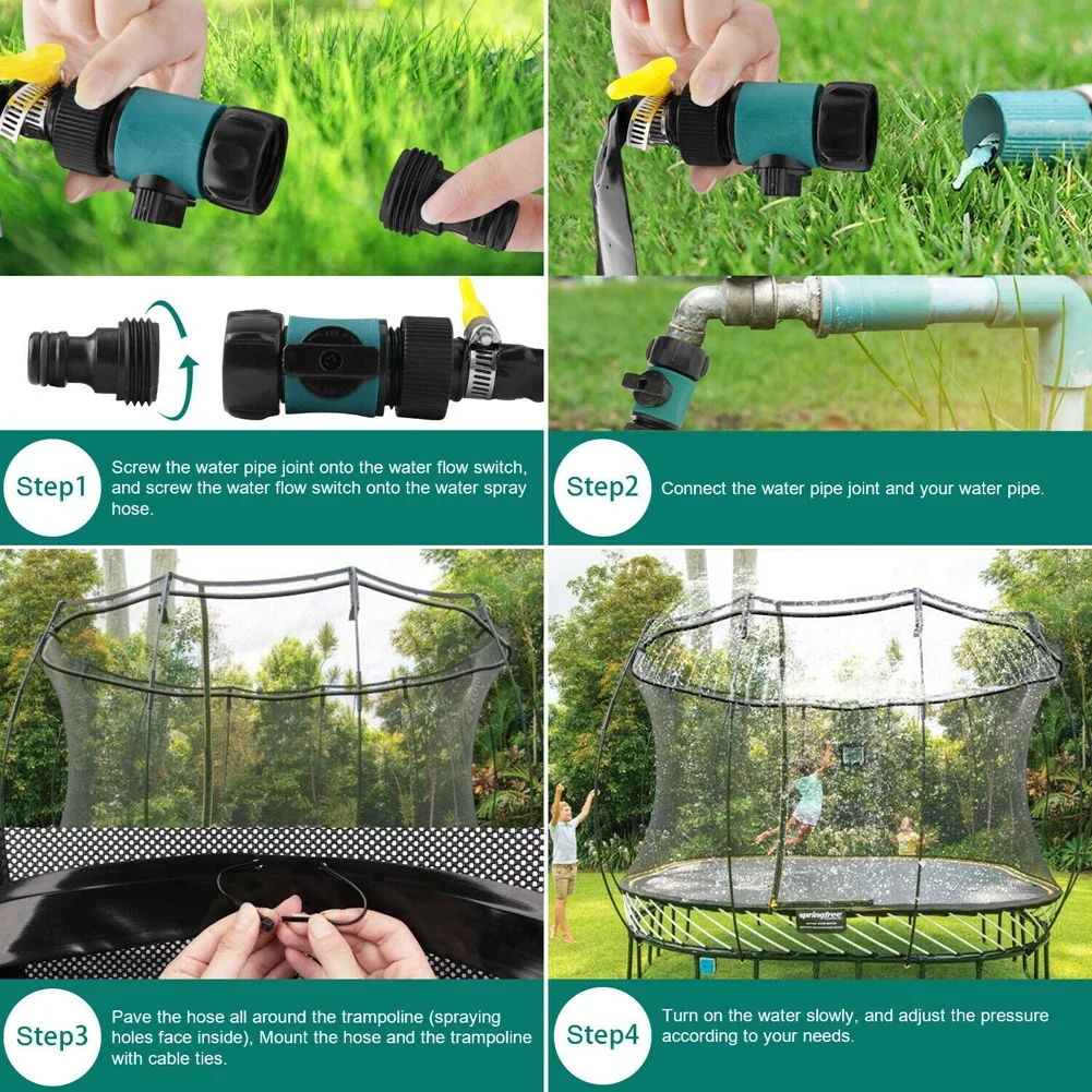 Aspersor de trampolín multifuncional para niños, sistema de enfriamiento por nebulización al aire libre, aspersor de agua duradero, juego de verano