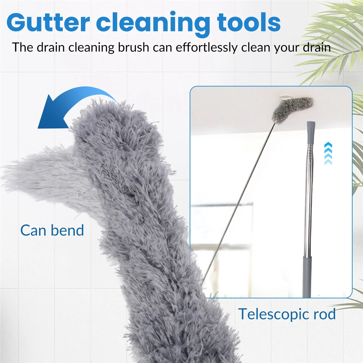 XFDE Gutter Cleaning Brush Roofing Tool with Telescopic Extendable Pole 8.2Ft Guard Cleaner Tool Easy Remove Leave, grey