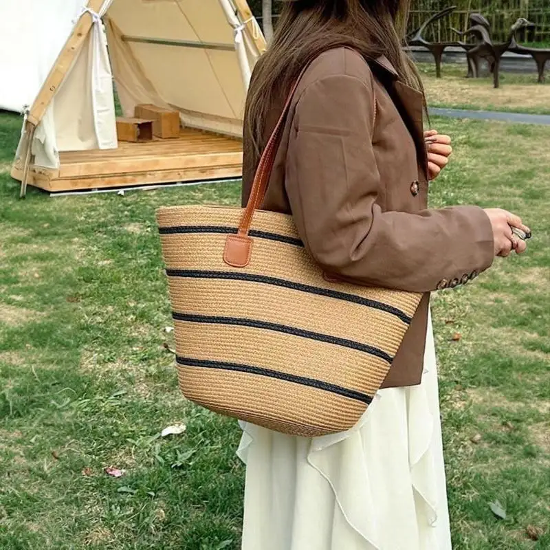 Damen-Sommer-Inswind-Stroh-Umhängetasche mit großem Fassungsvermögen für Strand, Reisen, Urlaub, täglichen Gebrauch, Einkaufen, Pendeln und kurze Ausflüge – Detail 3