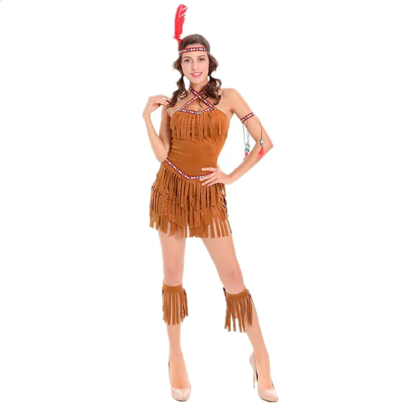 Sexy Women\'s Fringed Native Indians Princess Costume Halloween Primitive Indigenous Savage Native Indians Princess Fancy Dress