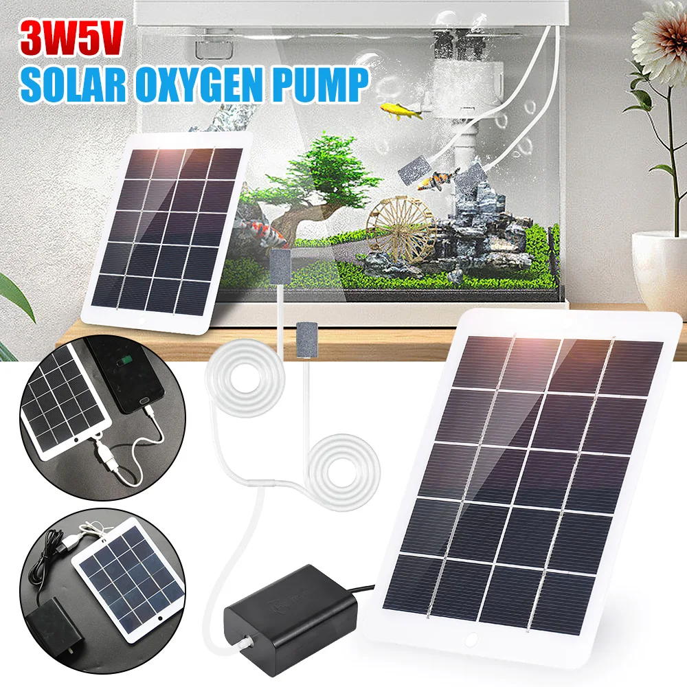 3W 5V Solar Oxygen Pump Portable Fishing Oxygen Pump Low Noise Oxygenator Outdoor Fish Tank Air Pumps & Accessories