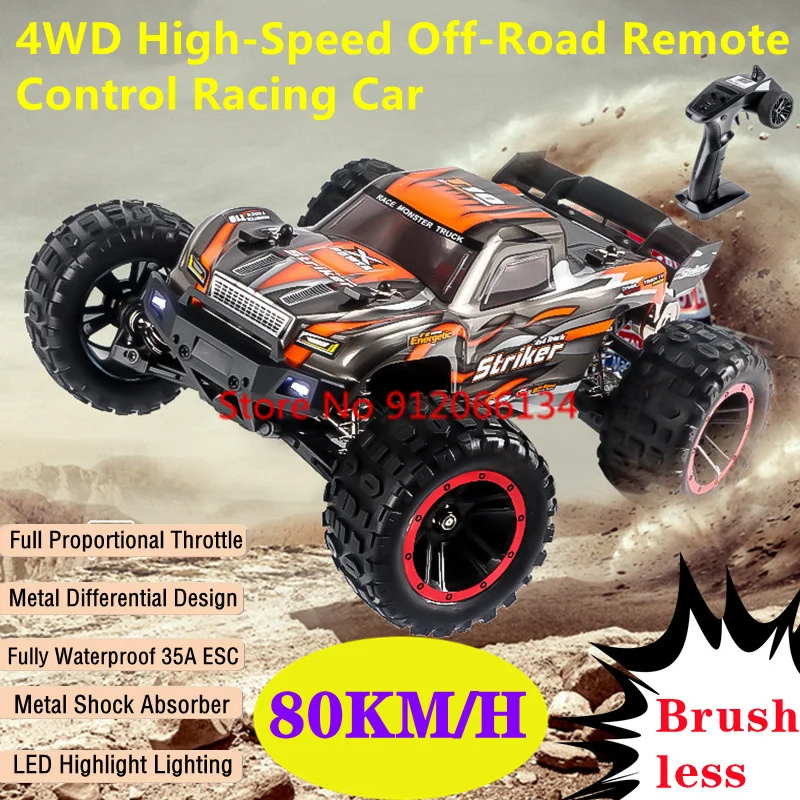 Professional Brushless Waterproof 35A ESC RC Off-Road Racing Car 80KM/H Metal Shock Absorber 4WD Lighting Remote Control Truck