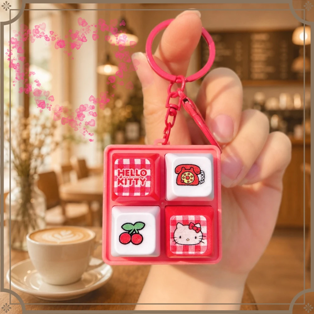 HOT Sanrio Hello Kitty Heilender Dekompressions-Beutelanhänger Rucksackzubehör Vier-Panel-Knopf Geschenk für Mädchen