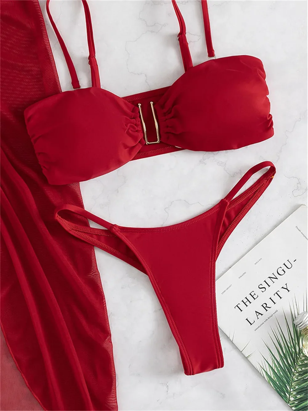 U ワイヤープッシュアップビキニセットツイストカバーアップ Y2K 水着休暇水着女性ハイスリットメッシュスカートビーチ衣装水着