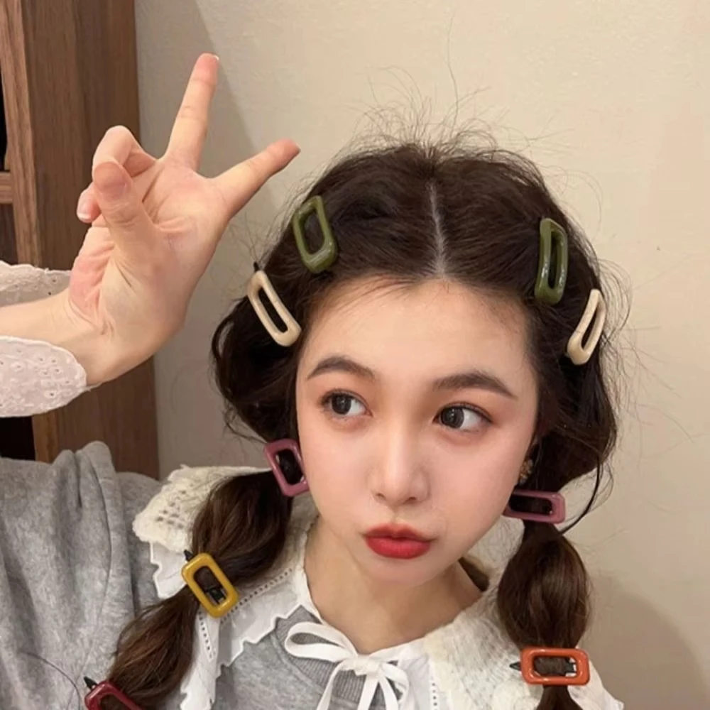 

1 пара заколок для волос в корейском стиле, простые универсальные легкие заколки для волос Morandi, цветные квадратные заколки для волос, аксессуары для волос