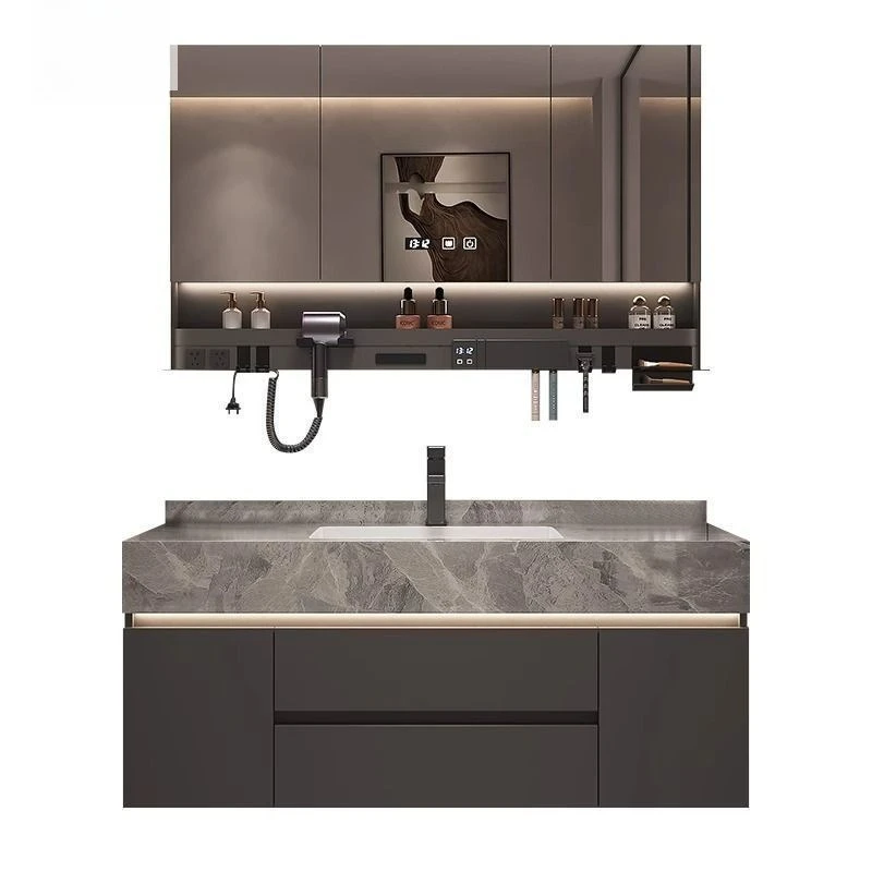 

Slate seamless ceramic basin bathroom cabinet gray light luxury toilet multi-functional washbasin cabinet combination