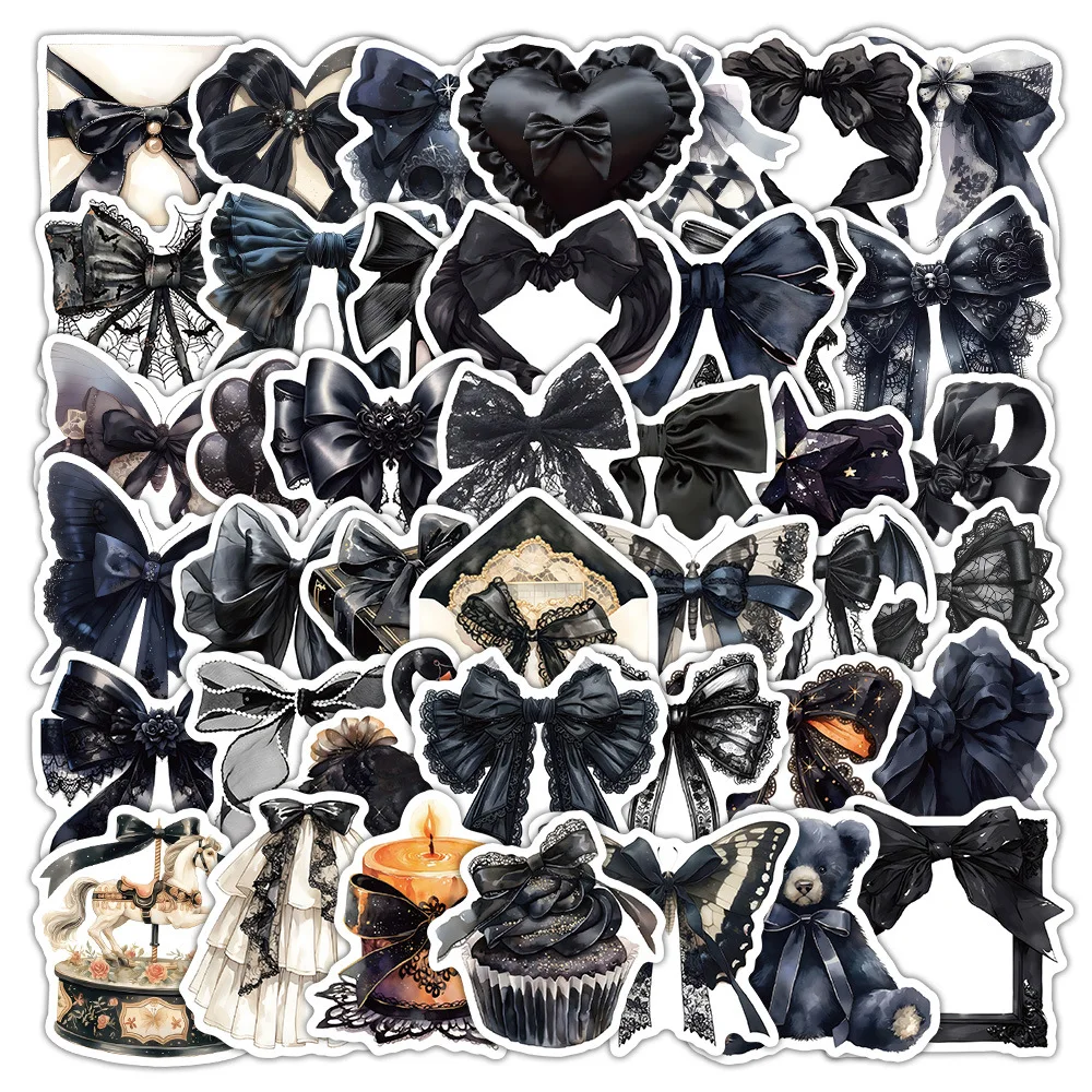 

10/63PCS Black Bow Decoration Stickers Girl Gift Cartoon Toys DIY Suitcase Fridge Laptop Guitar Bike Skateboard Graffiti Decals