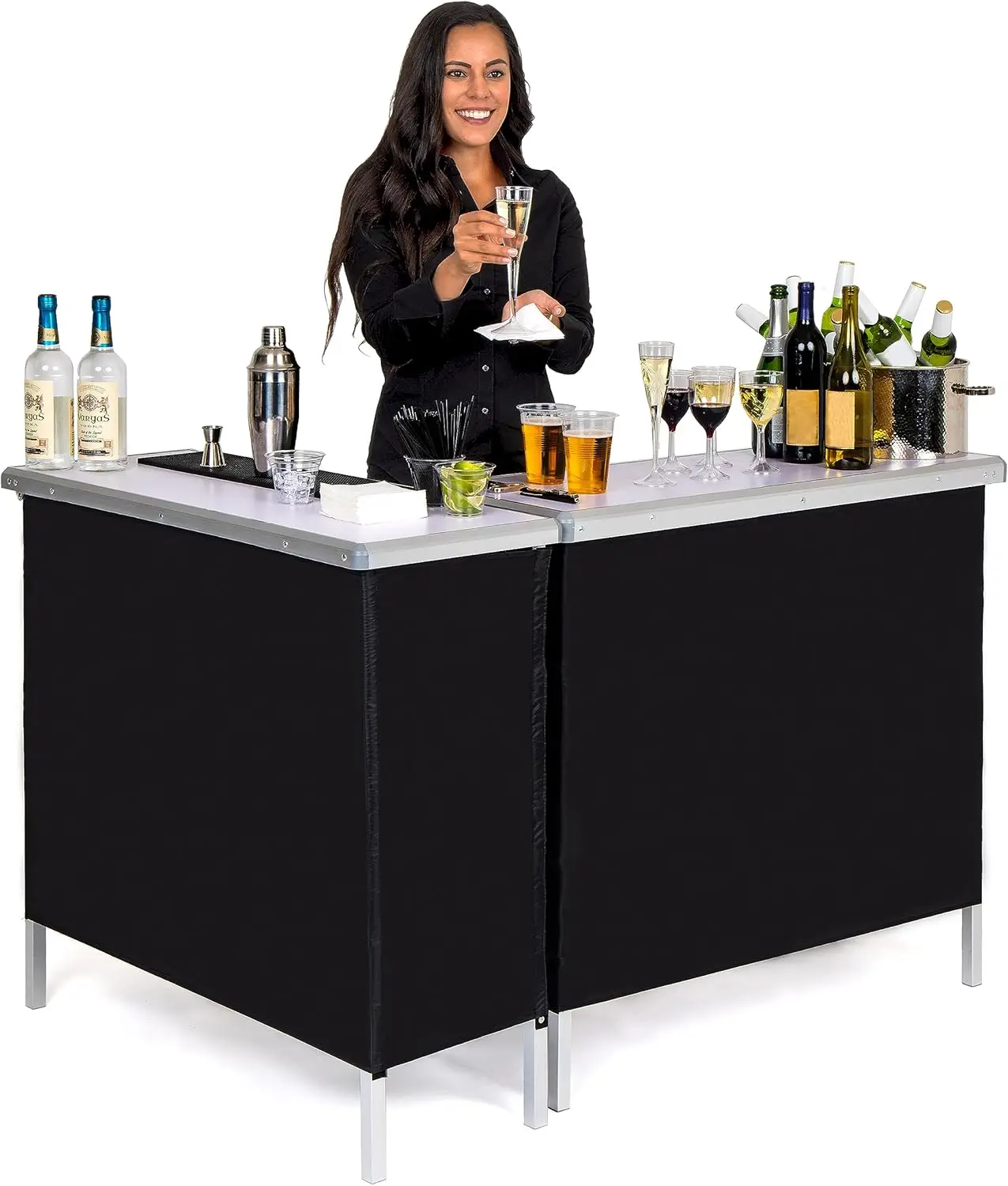 

GoBar Portable Double Bar Table Set - Mobile Bartender Station for Events - Includes Carrying Case - Standard or LED