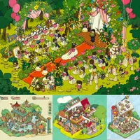 Plus Size Island Romantic Wedding Villa 3d Landscape DIY Stickers Scene Cabin Sticker Stacking Child Kid Adult Festival Gift