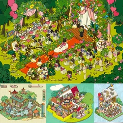Plus Size Island Romantic Wedding Villa 3d Landscape DIY Stickers Scene Cabin Sticker Stacking Child Kid Adult Festival Gift