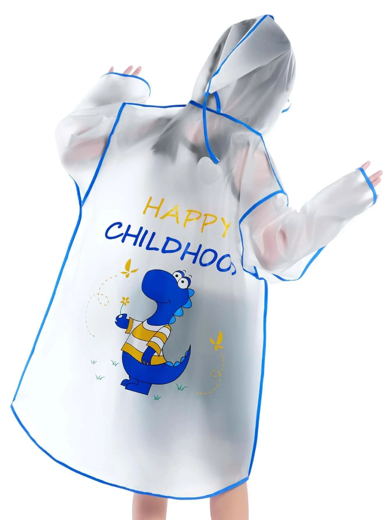 Children\'s raincoat Boys and girls primary school baby kindergarten school bag  rain poncho cartoon raincoat blue dinosaur style