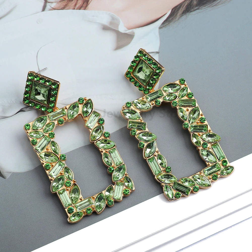 New Fashion Design Rectangle Dangle Drop Earrings For Women Shiny Colorful Rhinestone Decor Vintage Jewelry Ear Accessories