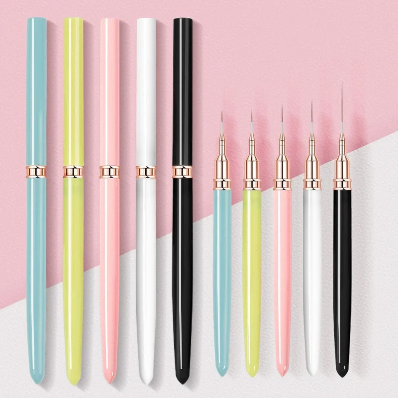 

5Pcs 7/9/11/15/25MM Nail Liner Brush Set UV Gel Nail Brushes Kits French Stripe Line Painting Drawing Flower Pen Manicure Tools