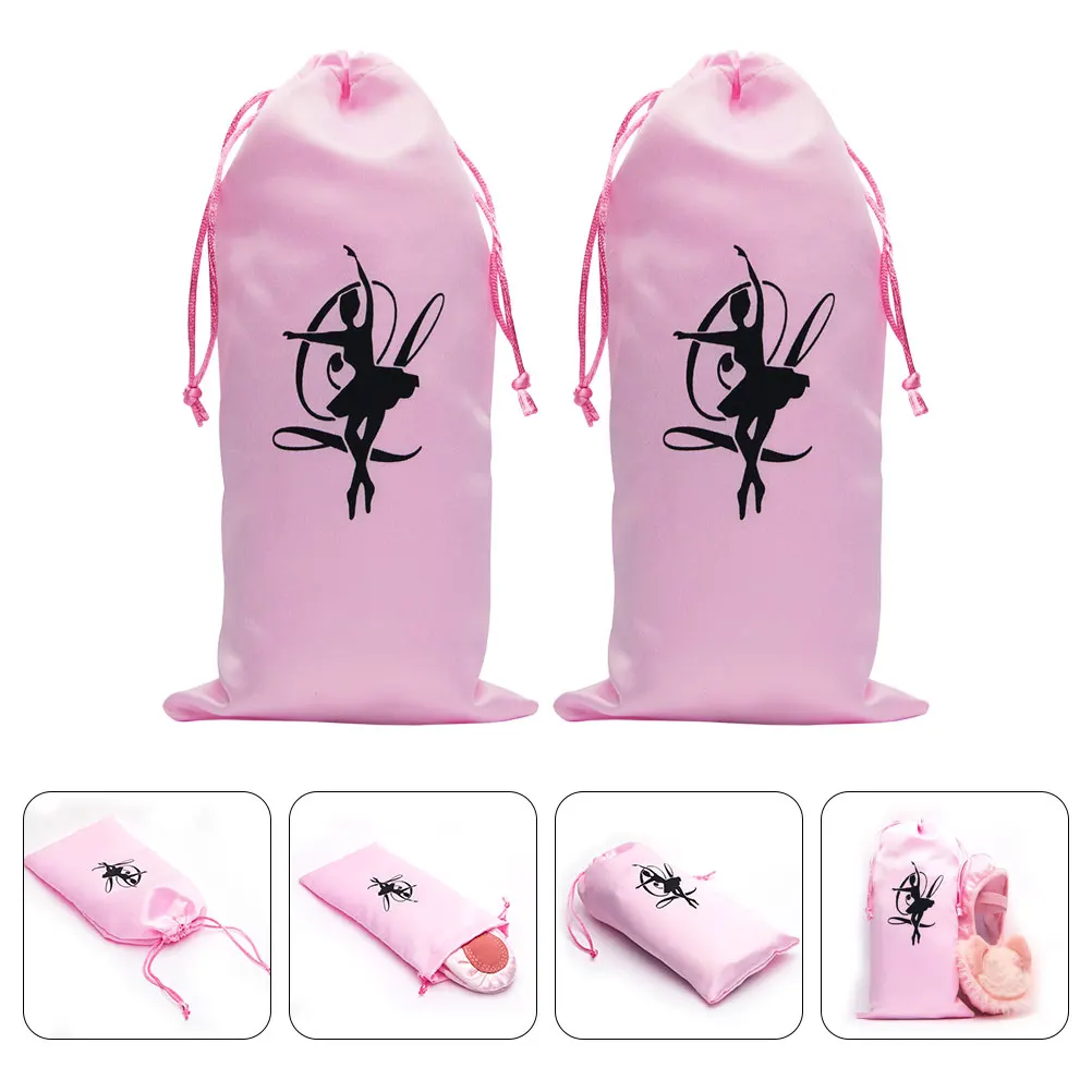 

2pcs Ballet Shoe Bags Satin Drawstring 13x27cm Lightweight Portable Reusable Dance Shoes Storage Pouches Travel Accessories Shoe