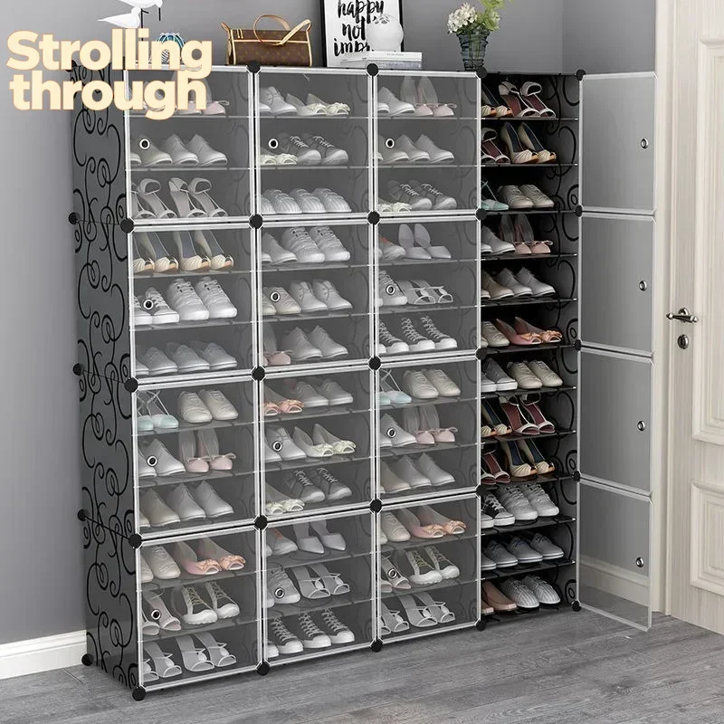 

Большая обувница с большой вместимостью, модульный органайзер на 12 секций, пластиковый, 6-ярусный, для хранения 24-96 пар обуви, сборка своими руками.