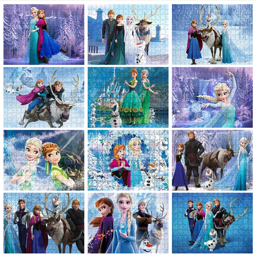 Disney Frozen Jigsaw Puzzles para crianças, Anna, Elsa, Papel, DIY, brinquedos educacionais, intelectuais, presentes engraçados, 300 pcs, 500 pcs,