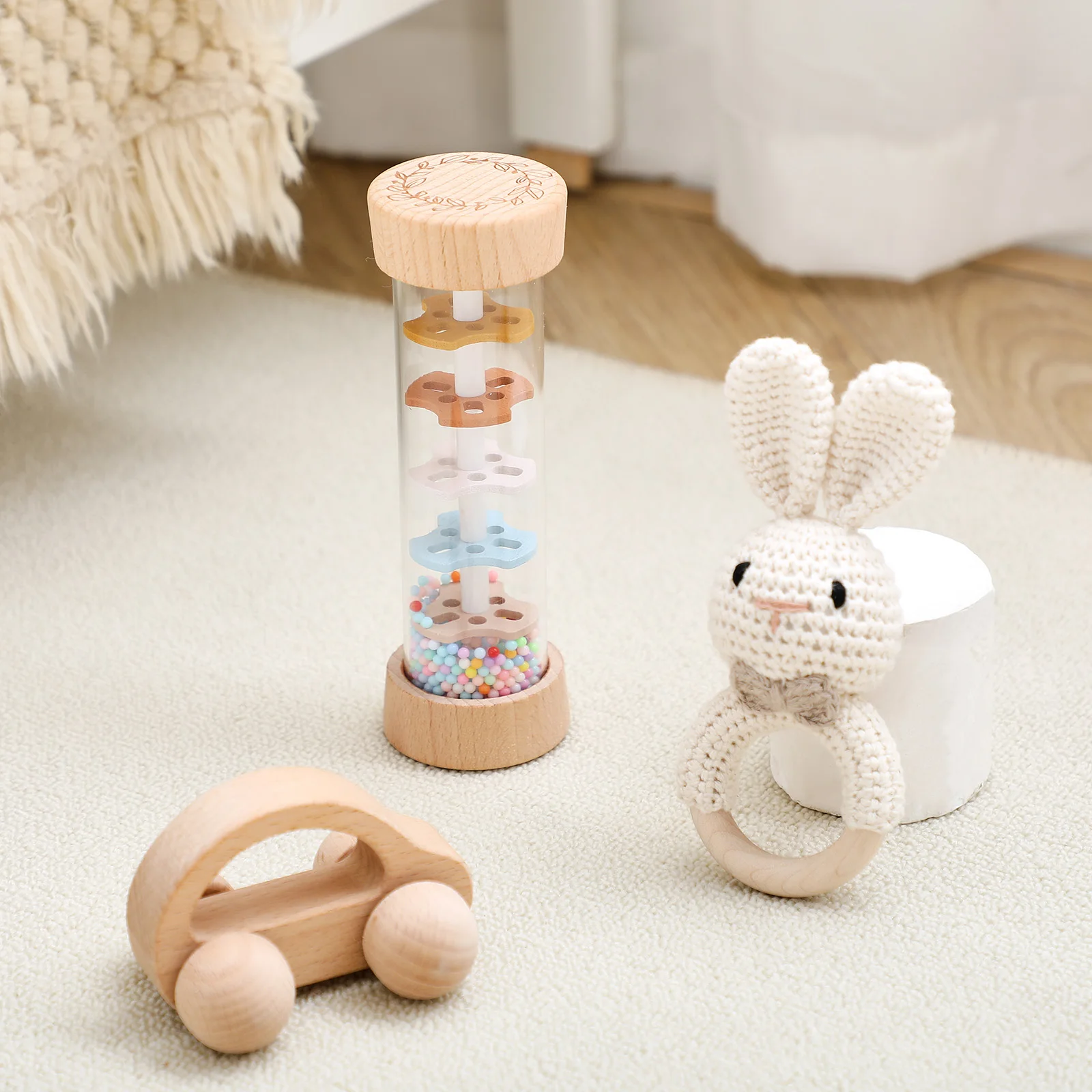 Regen-Sound-Zylinder-Set, Stressabbau-Holzspielzeug für Kinder, sensorisches Kombinationsspielzeug für Kleinkinder, beruhigendes Rasselspielzeug zum Schlafen