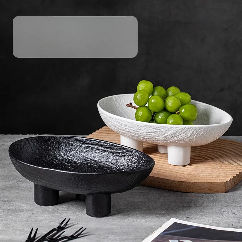 

Керамический однотонный поднос для фруктов из белого камня, креативный трехногий поднос для фруктов в стиле ретро, чтобы отправить 10 вилок для фруктов, декоративная миска для хранения