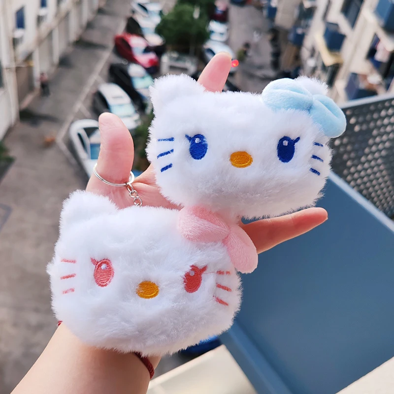 سانريوس مرحبا كيتي سلسلة المفاتيح القطيفة مع رئيس كبير أنيمي محشوة الحيوان قلادة للفتيات حقيبة ملحق Kawaii كيتي القط حلقة رئيسية