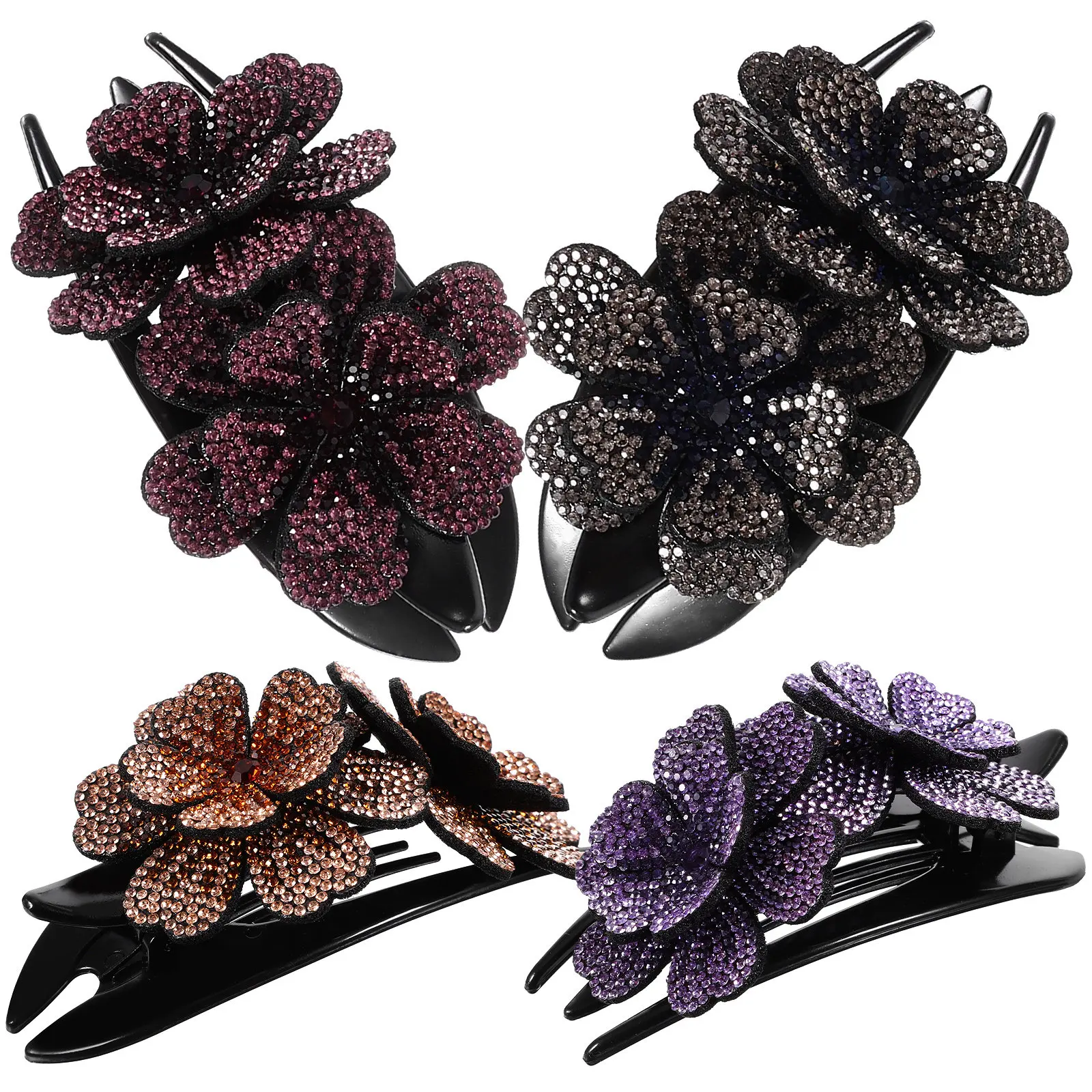 

4Pcs Duck Billed Hair Clips French Style Rhinestone Studded Elegant Claw Clip Lightweight for Women Hair Accessories