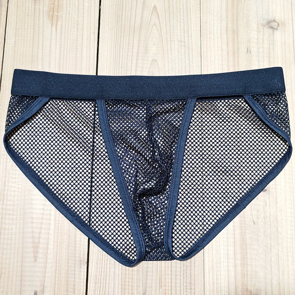 1pc Men Breathable Mesh Briefs Male U-Convex Pouch Mid-rise Brief Mesh Sheer High Fork Summer Cool Sexy Underwear Plus Size