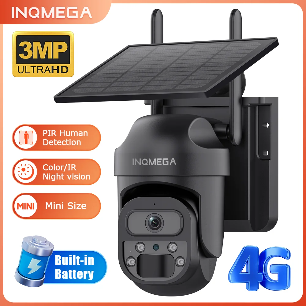 

INQMEGA 3MP 4G Solar Outdoor Camera WIFI Wireless PIR Human Detection Night Vision Waterproof Security Video IP PTZ Camara