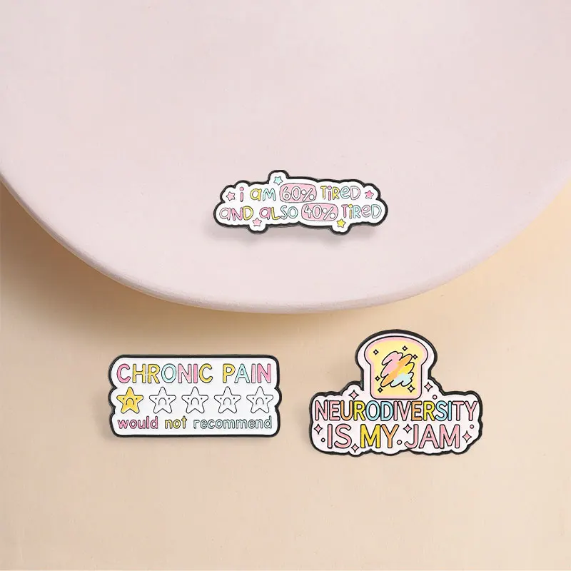 Neurodiversity Mental Health Enamel Pins Chronic Pain ADHD Rainbow Quotes Cartoon Toast Star Rating Brooches Badge Jewelry Gifts