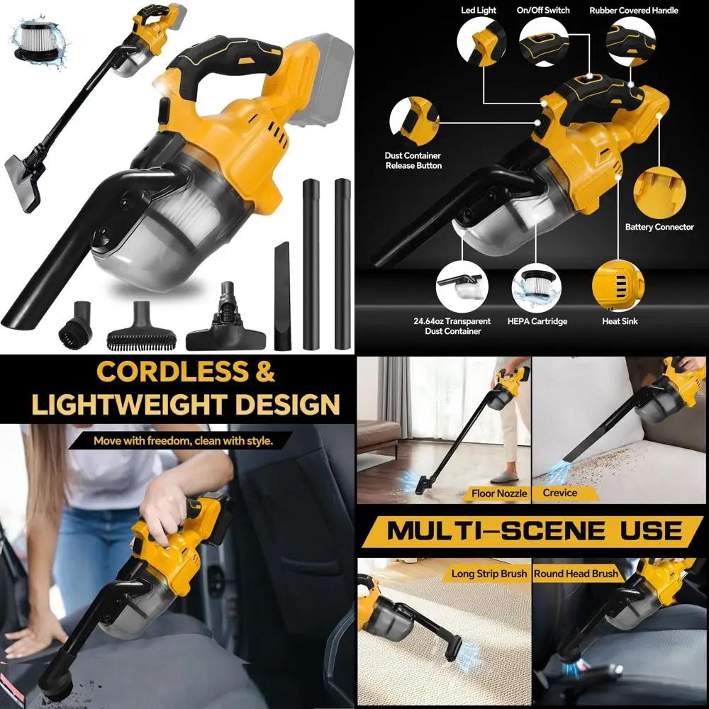 20V Battery Compatible 400W Handheld Vacuum Cleaner with 4 Nozzles, 20000Pa for Home and Car