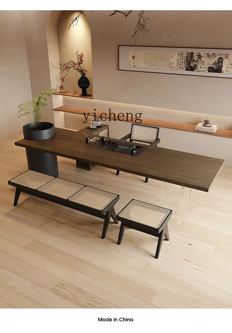 Creative Solid Wood Tea Table Can Plant Flower Trees Boss Office Tea Table Desk With Tea Tray integrated