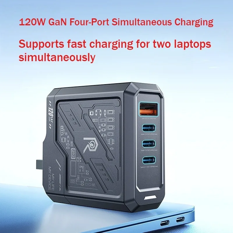 

120W Fast Charger Mecha Warrior Gallium Nitride Charger Super Fast Charging Adapter for Phones and Laptops