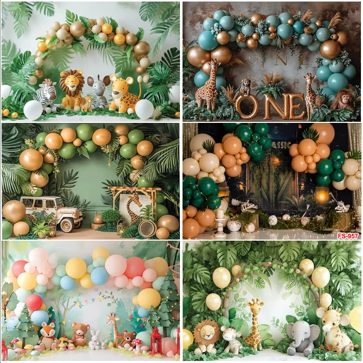 Jungle Forest Backdrops Animal Kids Baby Portrait Safari Woodland 1st Birthday Decor Photography Photo Shoot Backgrounds Props