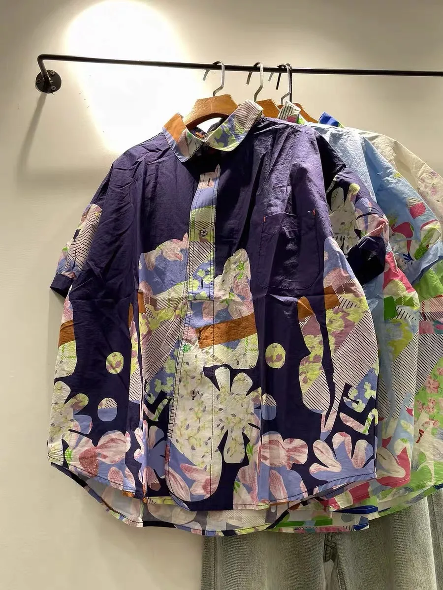 Bust 120cm original design pure cotton oversized shirts for women Japan harajuku fashion cartoon print shirts short sleeve blous