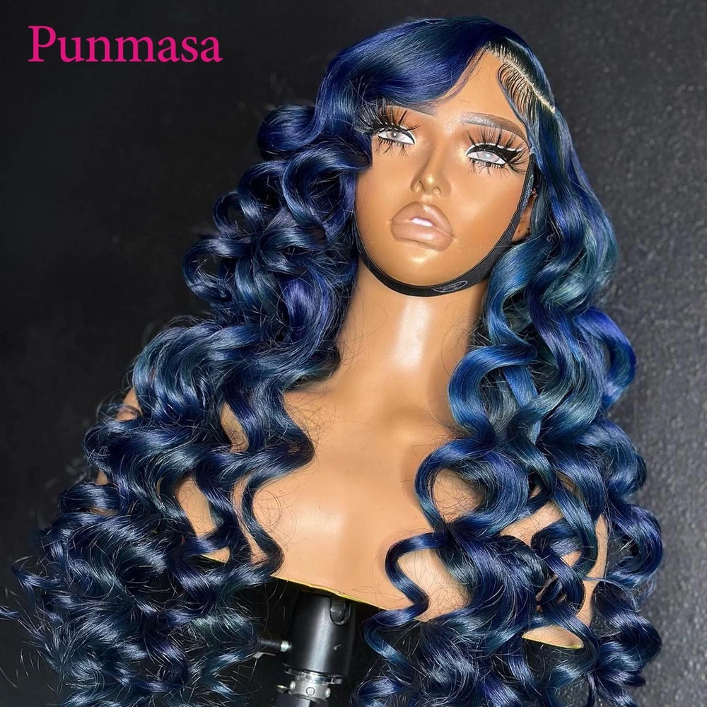 Punmasa Blue Color Body Wave Human Hair Wigs 13x6 Transparent Lace Front Wigs for Black Women PrePlucked 200%  13X4 Frontal Wig