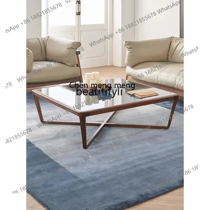 CC182Italian light luxury North American black walnut tempered glass coffee table square solid wood living room R